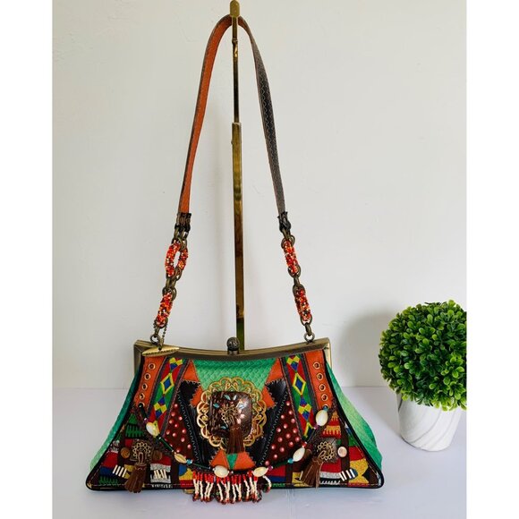 Mary Frances Shoulder Bag Boho Festival Beaded Embroidered Vibrant Small Stunner - Picture 2 of 15